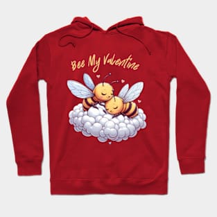 couple of bees embracing on a cloud, Bee My Valentine Hoodie